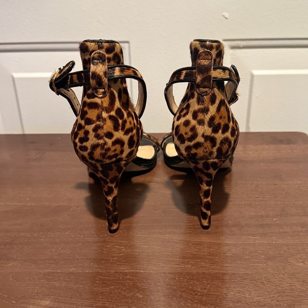 Banana Republic leather/calf hair leopard print heeled sandals Size 8 EUC Sexy - Picture 1 of 13